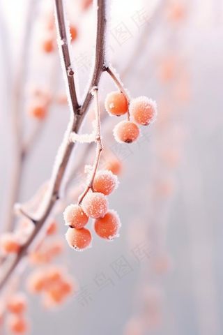 清爽冰霜果实橙色背景