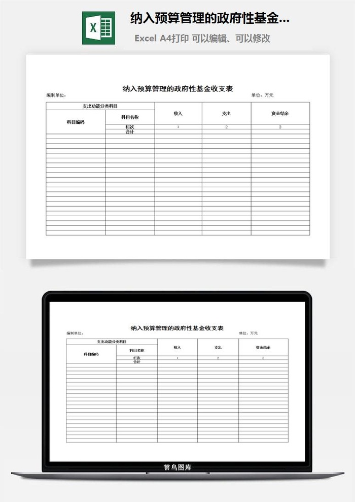 纳入预算管理的*性基金收支表excel模板