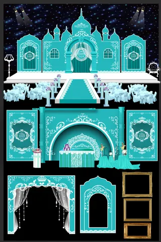 青色欧式城堡造型结婚庆典布置美陈