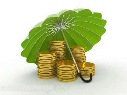 绿伞金币摄影素材