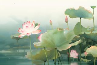 意境国潮荷花简约淡雅背景