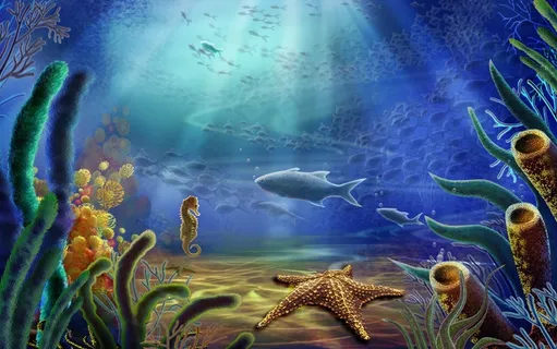 海洋海底珊瑚海水鱼群高清背景 海洋海底珊瑚海水鱼群高清背景