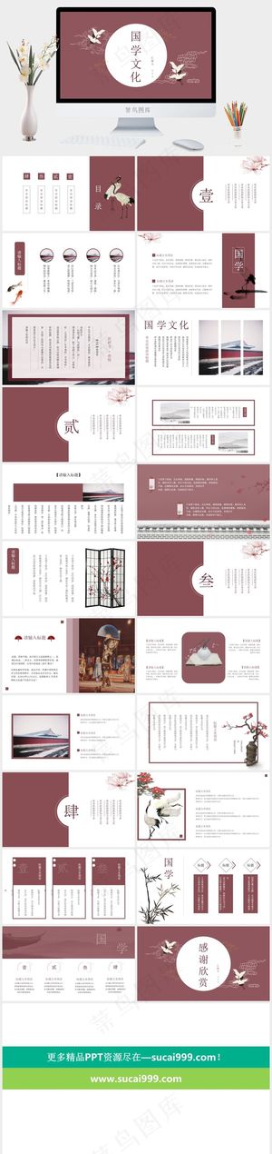 红色柔美简洁PPT模板预览图