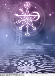 圆形广场中紫色五角星魔法阵 圆形广场中紫色五角星魔法阵