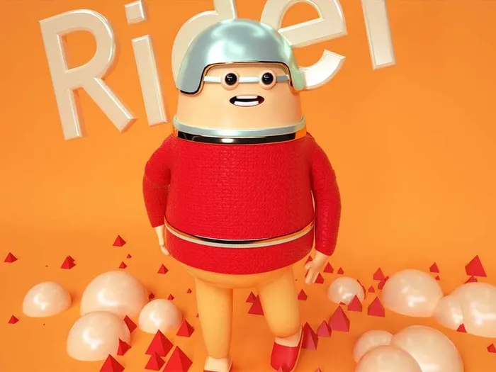 红黄色C4D卡通风格机车骑手主题IP形象