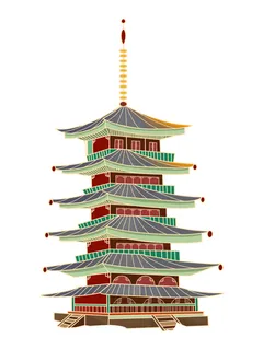 复古中国风国潮古建筑插画手绘高楼古塔PSD素材亭子png免抠图