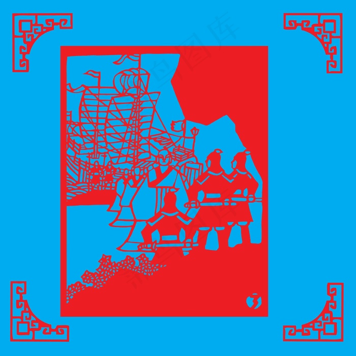 古风场景剪纸 剪纸风元素ai矢量模版下载