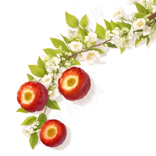 红色绿色免抠手绘素材PNG6植物花