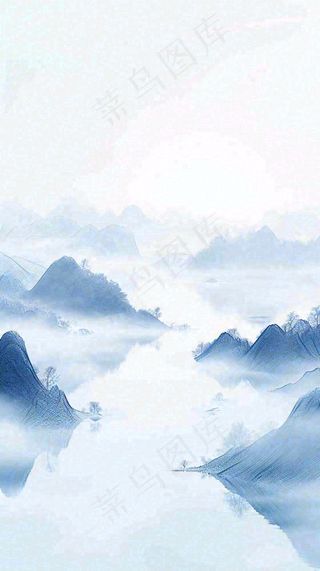 中国风山雾云海山脉意境山水画