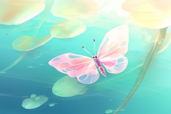 创新可爱粉色荷叶昆虫线条背景(1344x896)