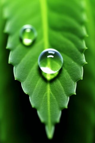 清晨绿叶上挂着露珠背景