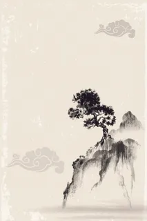 中国风传统水墨古风古典展板边框工笔画PS海报背景平面广告Ai设计素材