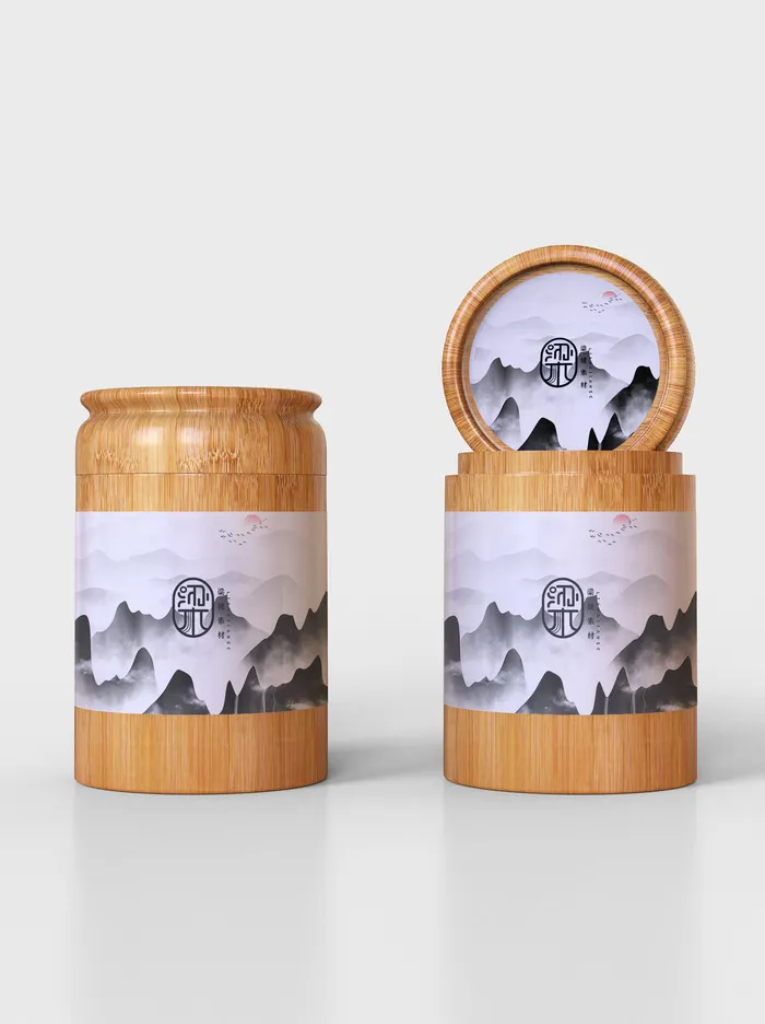 国风高档茶叶包装盒袋罐瓶LOGO标贴展示VI智能贴图样机PSD素材psd模版下载