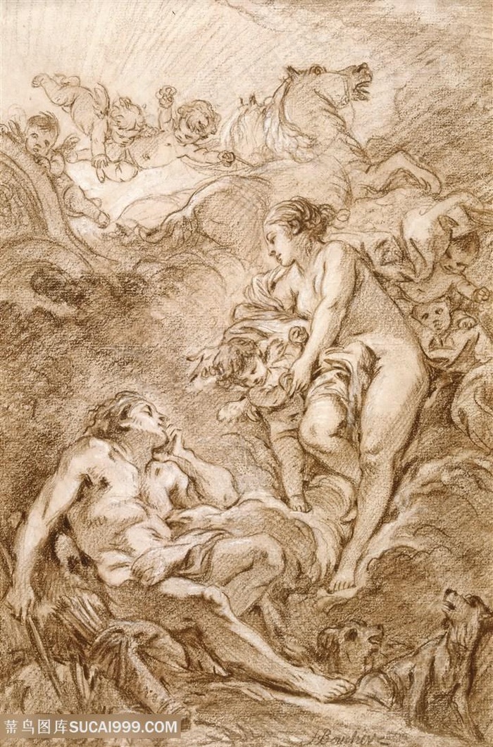 布歇油画手绘男女家庭装饰画