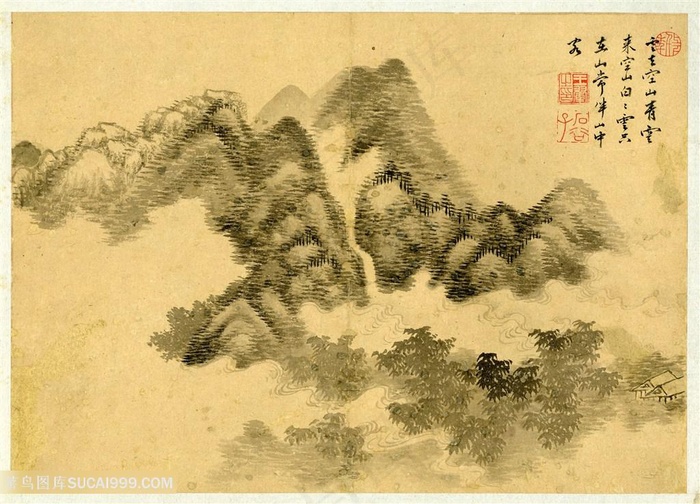 王翬山水册山出云海国画图片
