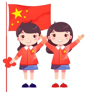 拿着旗帜的学生们免抠