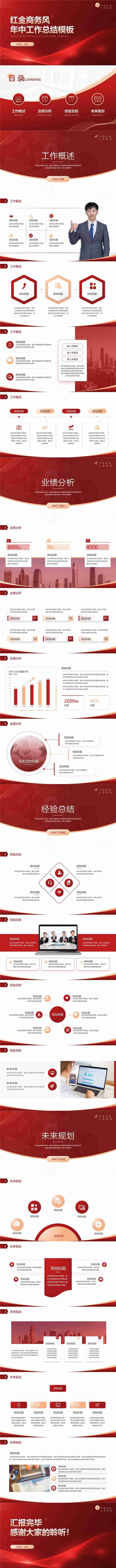 红金年中工作总结汇报PPT模板