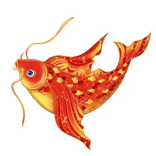 手绘烫金国潮中国风卡通锦鲤鱼金鱼插画装饰元素PSD设计素材