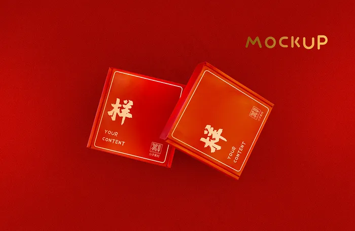 唯美国潮风中式礼品盒智能贴图样机(x)psd模版下载