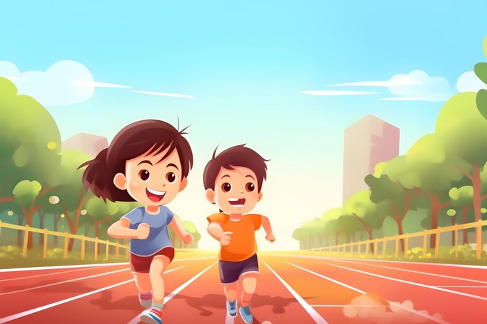学校操场学生蓝天背景