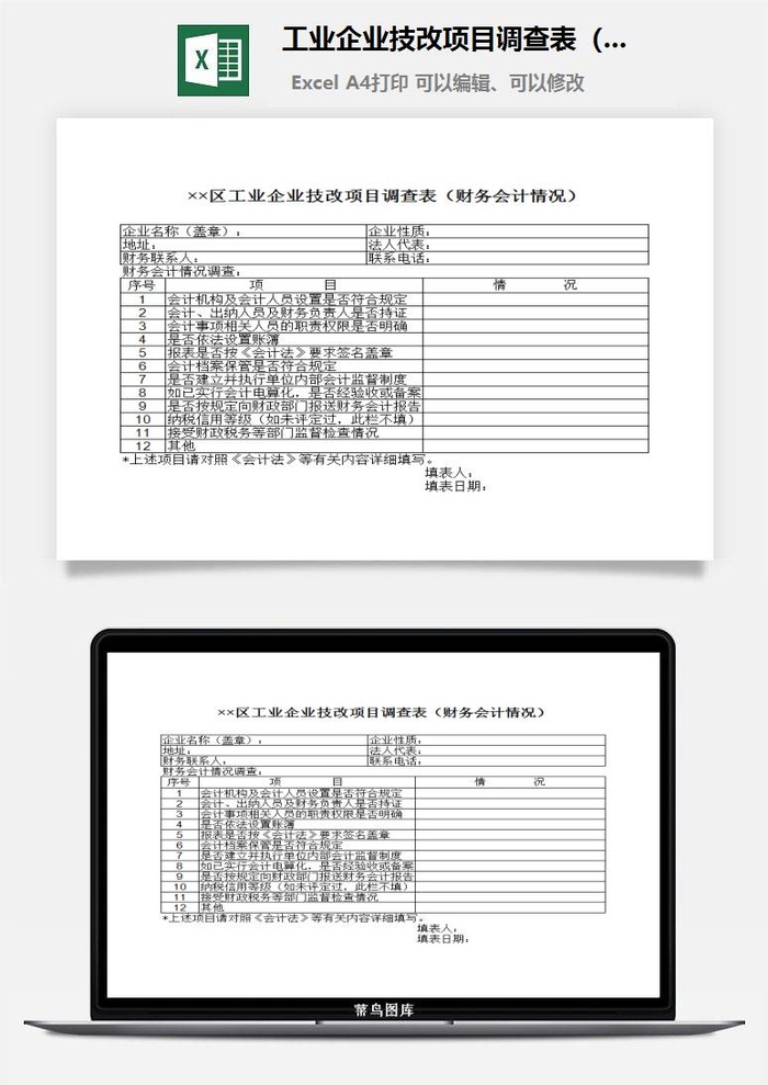 工业企业技改项目调查表（财务会计情况）excel模板