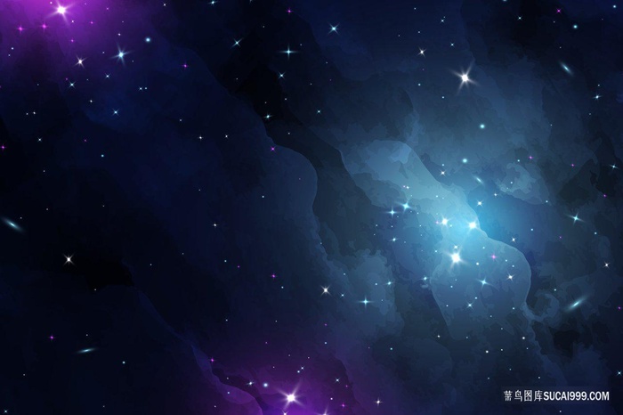 蓝色紫色渐变唯美星空插画图片
