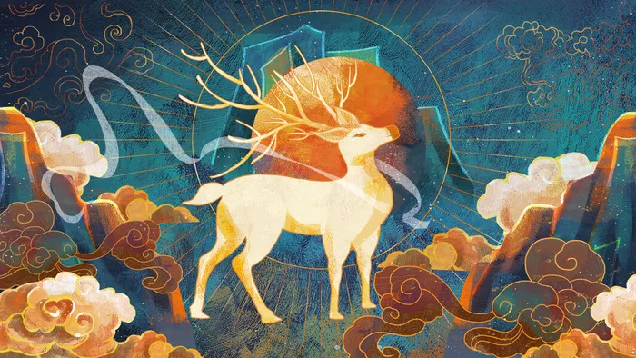 敦煌九色鹿插画png海报素材psd模版下载