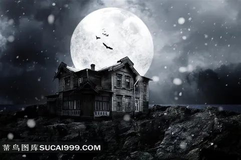 高清夜晚明月魔法屋图片