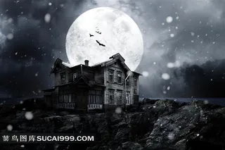 高清夜晚明月魔法屋图片