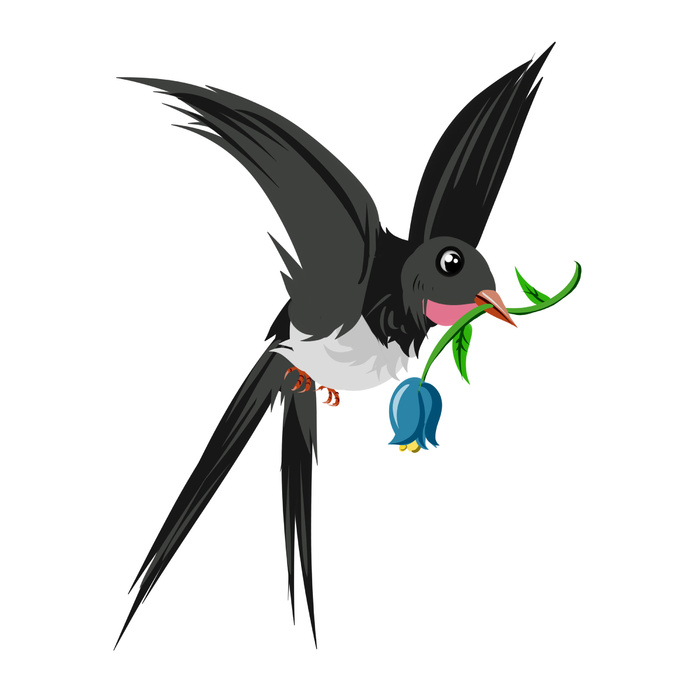 水彩手绘春季春天柳树柳条枝条小鸟小燕子元素PSD设计素材PNG图片