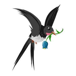 水彩手绘春季春天柳树柳条枝条小鸟小燕子元素PSD设计素材PNG图片