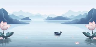 山水画湖泊花背景