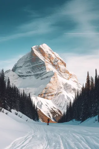 冬季高山滑雪的人风景摄影图