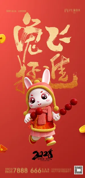 2023年兔年中国风除夕新年春节元旦团圆插画海报PSD设计素材模板