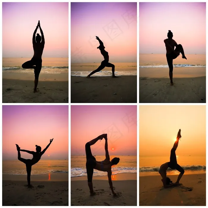 晚霞中的瑜伽美女