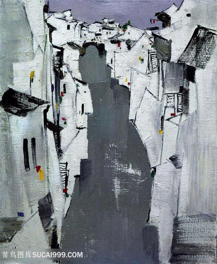 吴冠中手绘水彩乡村装饰画