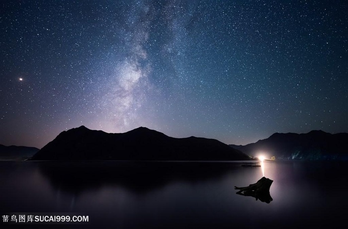 水面上的星轨银河风景图片