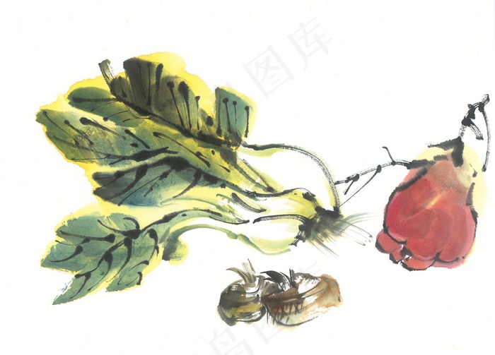 国画瓜果蔬菜鱼虾蟹国画欣赏图片素材