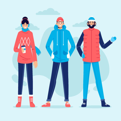 冬天服饰服装冬装穿冬装保暖冬季卡通人物男女装Ai矢量图片素材