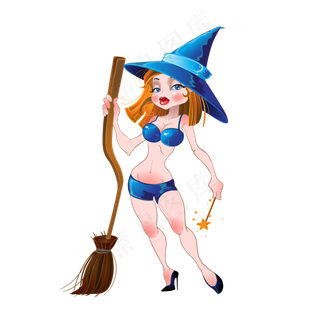 卡通万圣节手绘人物比基尼小女孩