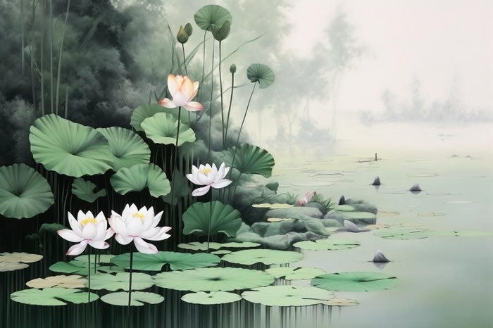 中国风水墨蜻蜓荷花节气背景