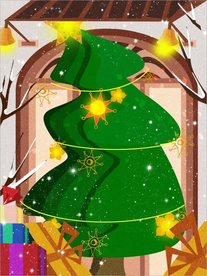 圣诞节插画圣诞树手绘psd模版下载