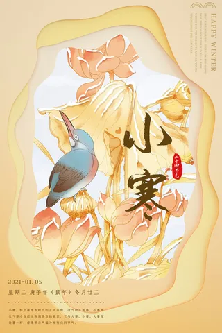 中国传统冬天小寒祝福24二十四节气节日宣传活动海报