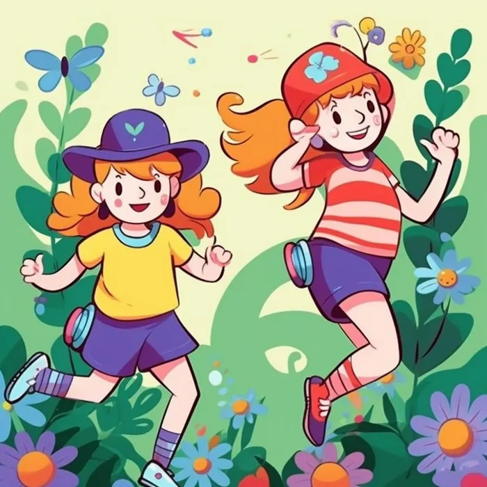 玩耍旅行卡通人物扁平插画(1024x1024)