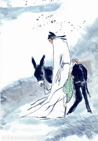 传统水人物墨画落魄诗人高清图