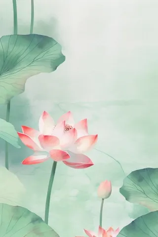 青色国风简约淡雅荷花背景