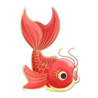 手绘烫金国潮中国风卡通锦鲤鱼金鱼插画装饰元素PSD设计素材
