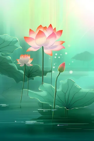 简约大气意境绿色荷花背景