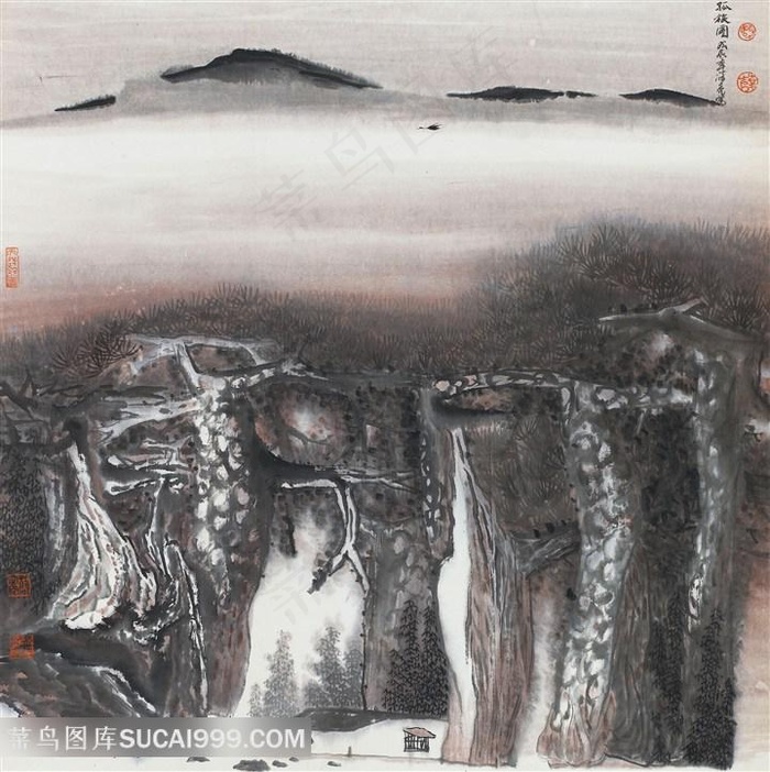 薛亮水墨画唯美中式山脉风景画