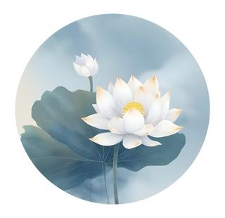 莲花荷花水墨圆框画免抠